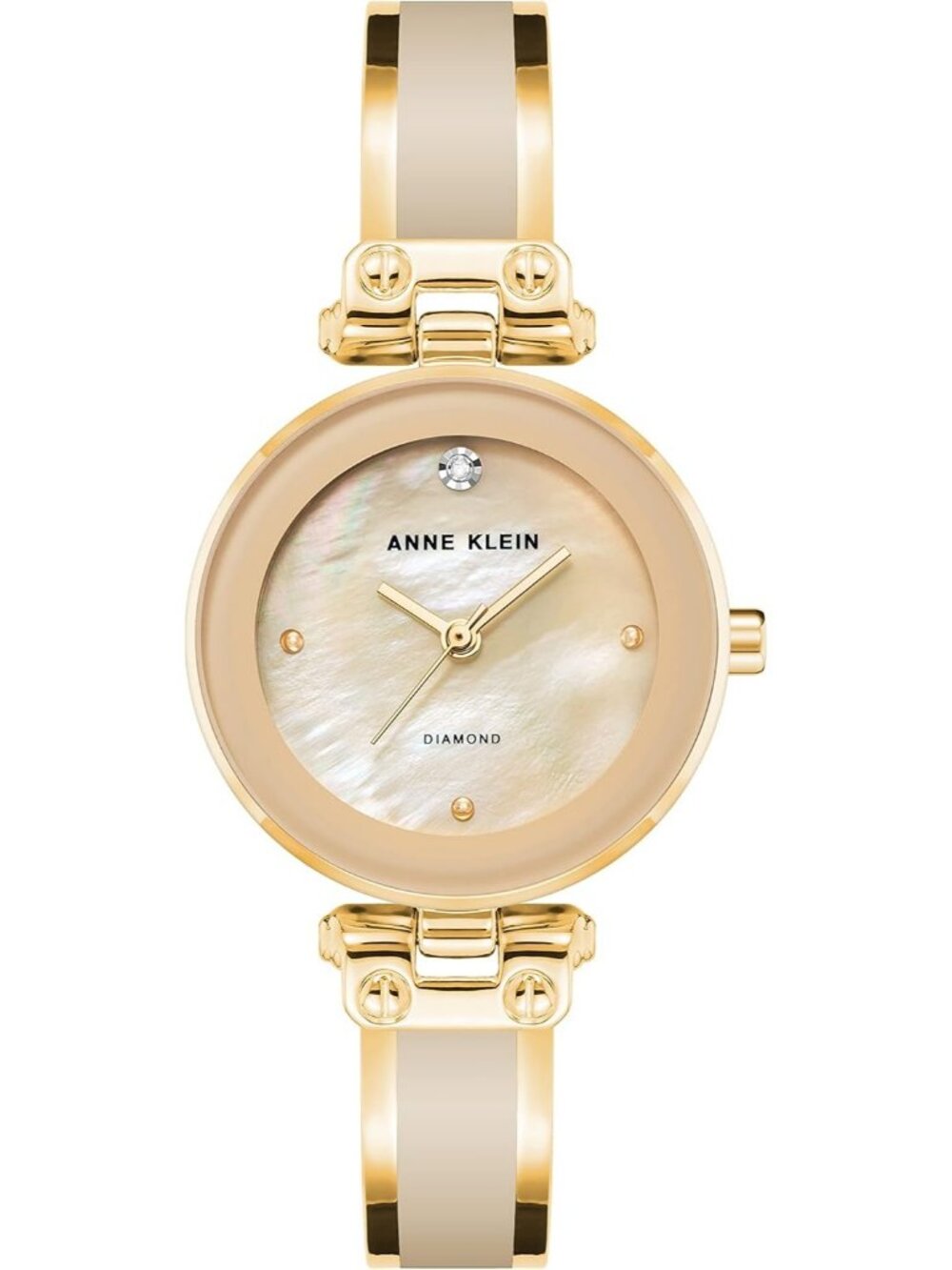 Womens Tan Gold Analog Quartz Bracelet Genuine Diamond Dial Bangle Classic Watch - Picture 1 of 6